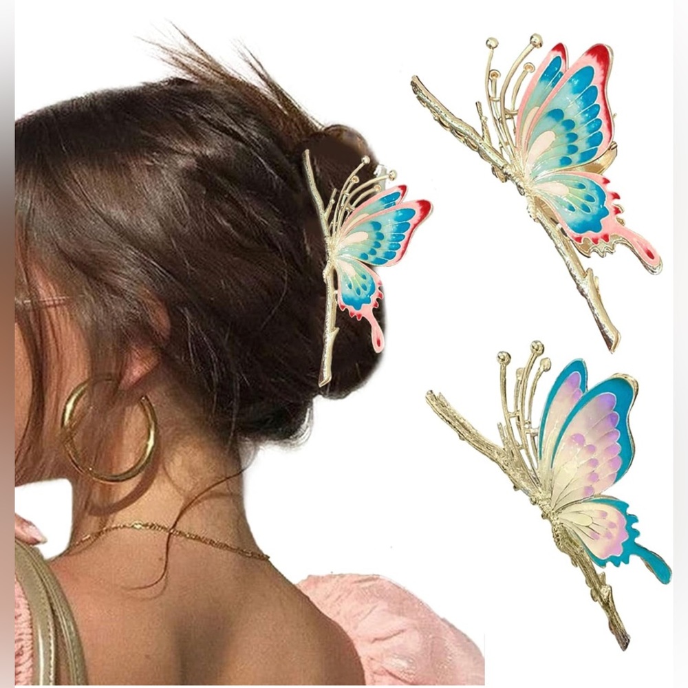 Butterfly Hair Claw Clips for Women, 6Pcs Large Non-Slip Strong Metal Hair Clip.